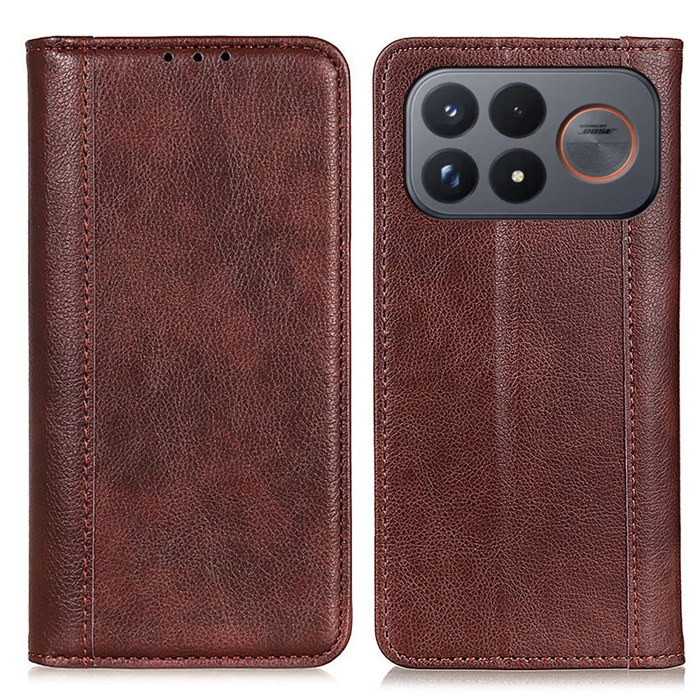 Xiaomi Poco F9 Ultra 5G / Redmi K100 Pro Max 5G (Kina) Stativskal Split Leather Litchi Texture Plånboksfodral
