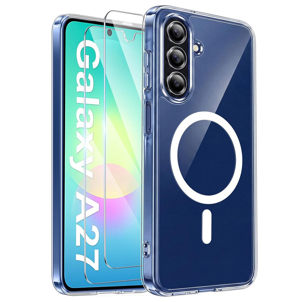 Samsung Galaxy A27 5G-magnetisk etui, akryl + TPU-stødsikkert mobilcover mod gulning + 2 stk. hærdede skærmbeskyttere
