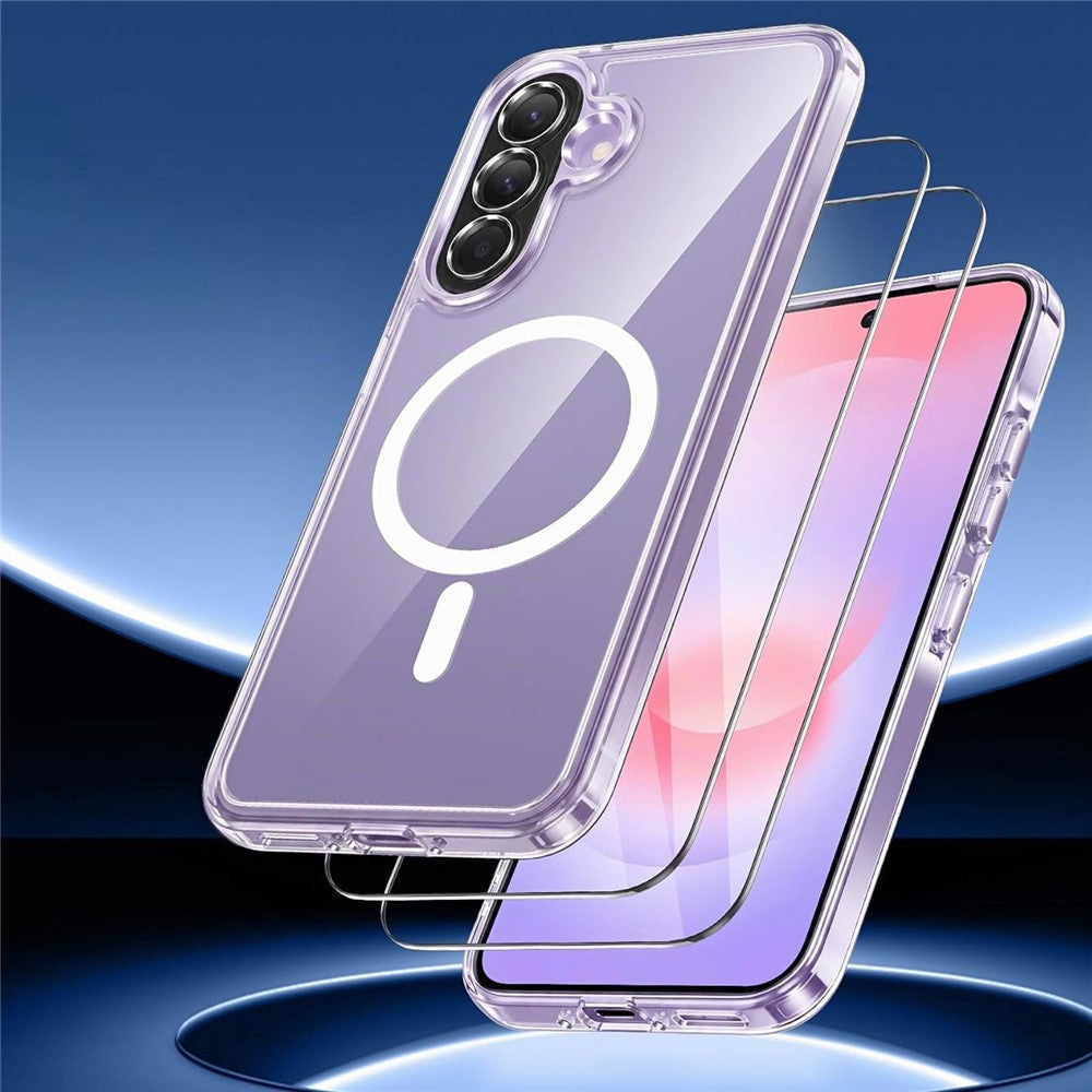 Samsung Galaxy A37 5G Magnetiskt Skal Akryl + TPU Anti-Gult Stötsäkert mobilskal + 2 Styck Härdat Glas Skärmskydd