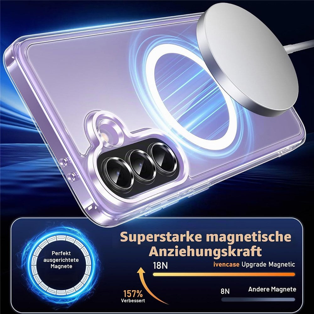 Samsung Galaxy A37 5G-magnetcover i akryl + TPU, gulningsresistent og stødsikkert mobilcover + 2 stk. hærdede glasskærmbeskyttere