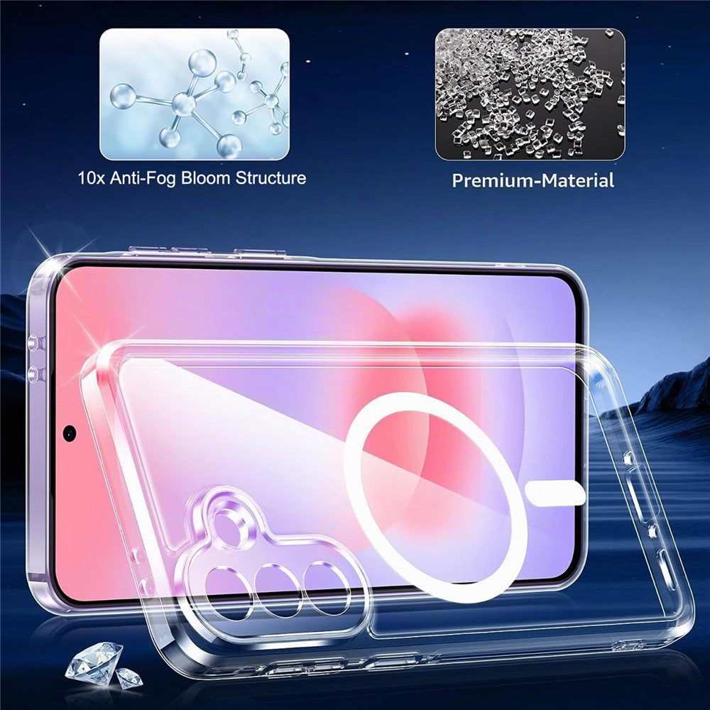 Samsung Galaxy A37 5G-magnetcover i akryl + TPU, gulningsresistent og stødsikkert mobilcover + 2 stk. hærdede glasskærmbeskyttere