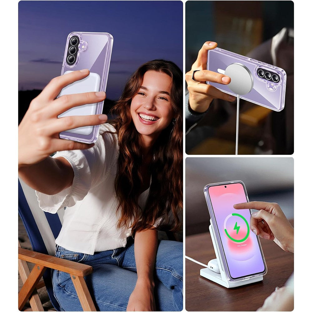 Samsung Galaxy A37 5G-magnetcover i akryl + TPU, gulningsresistent og stødsikkert mobilcover + 2 stk. hærdede glasskærmbeskyttere