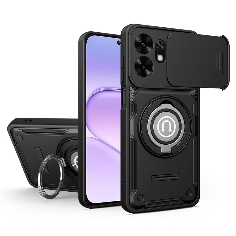 Telefoncover med skydelåg til kamera til Honor 600 Smart 5G / X7e Plus 5G / X7e Plus 4G, Ring Kickstand PC + TPU bagcover