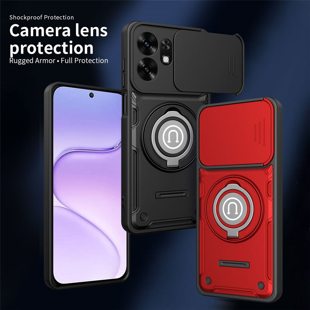 Telefoncover med skydelåge til kameraet til Honor 600 Smart 5G / X7e Plus 5G / X7e Plus 4G, ringstativ i PC + TPU-bagcover
