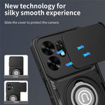 Telefoncover med skydelåg til kamera til Honor 600 Smart 5G / X7e Plus 5G / X7e Plus 4G, Ring Kickstand PC + TPU bagcover