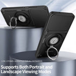 Telefoncover med skydelåg til kamera til Honor 600 Smart 5G / X7e Plus 5G / X7e Plus 4G, Ring Kickstand PC + TPU bagcover