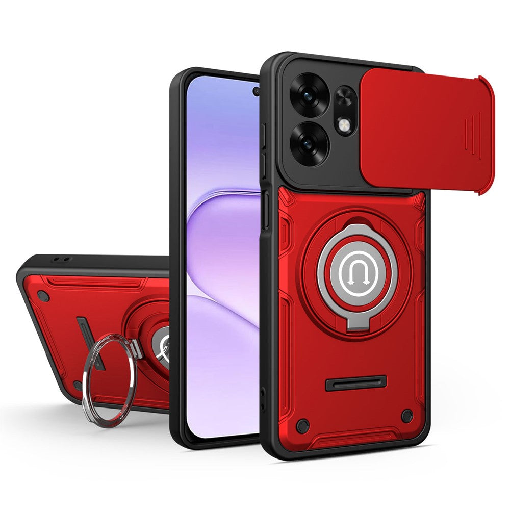 Telefoncover med skydelåg til kamera til Honor 600 Smart 5G / X7e Plus 5G / X7e Plus 4G, Ring Kickstand PC + TPU bagcover