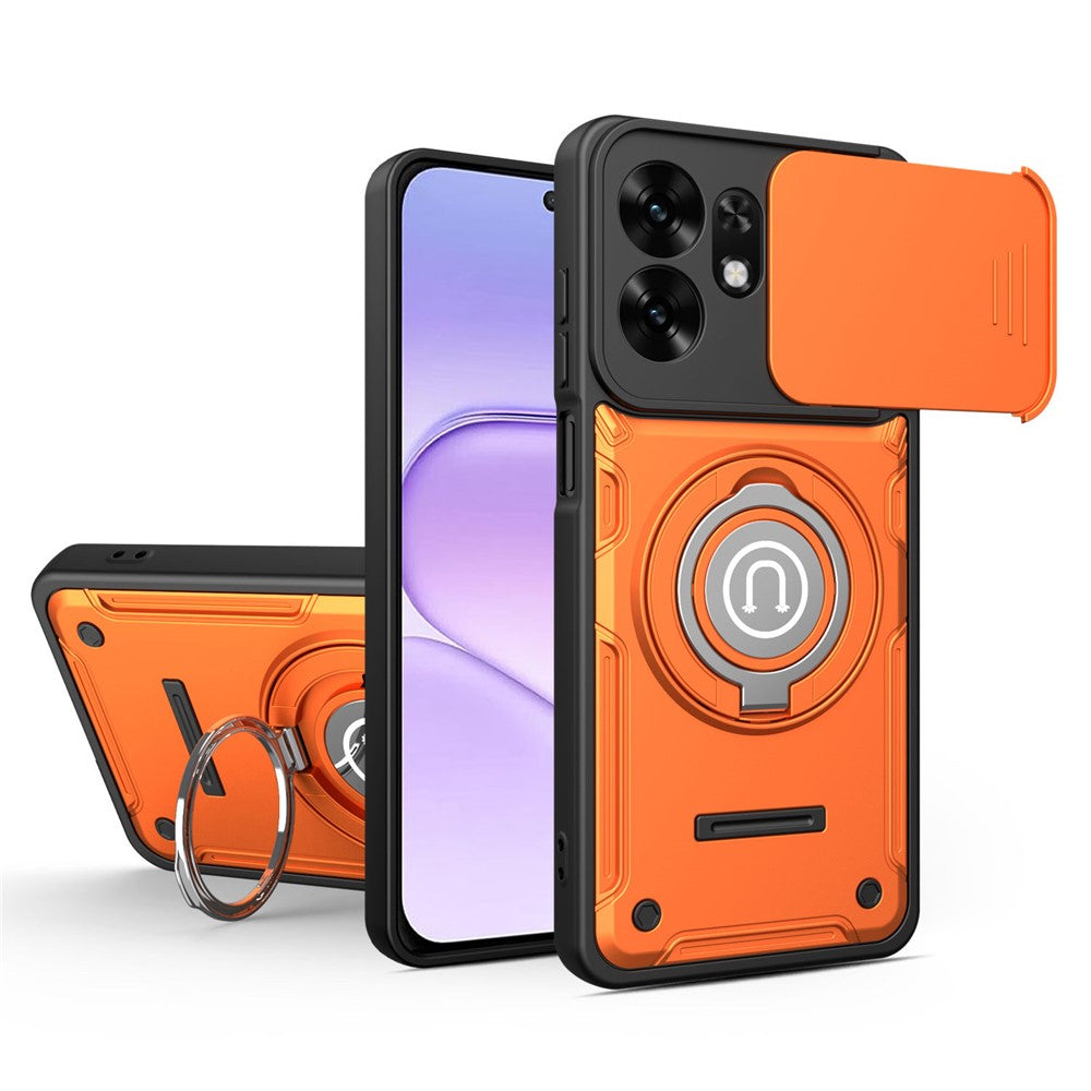 Telefoncover med skydelåge til kameraet til Honor 600 Smart 5G / X7e Plus 5G / X7e Plus 4G, ringstativ i PC + TPU-bagcover
