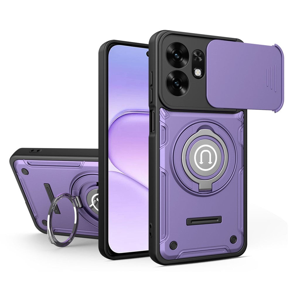 Telefoncover med skydelåg til kamera til Honor 600 Smart 5G / X7e Plus 5G / X7e Plus 4G, Ring Kickstand PC + TPU bagcover