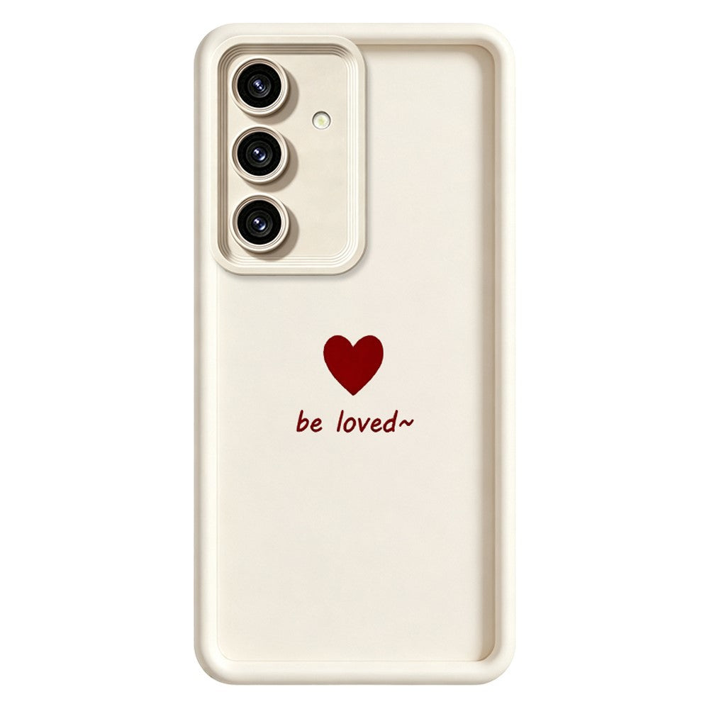 Samsung Galaxy S26+ TPU-skal Be Loved hjärtmönster gummerat stötsäkert mobilskydd