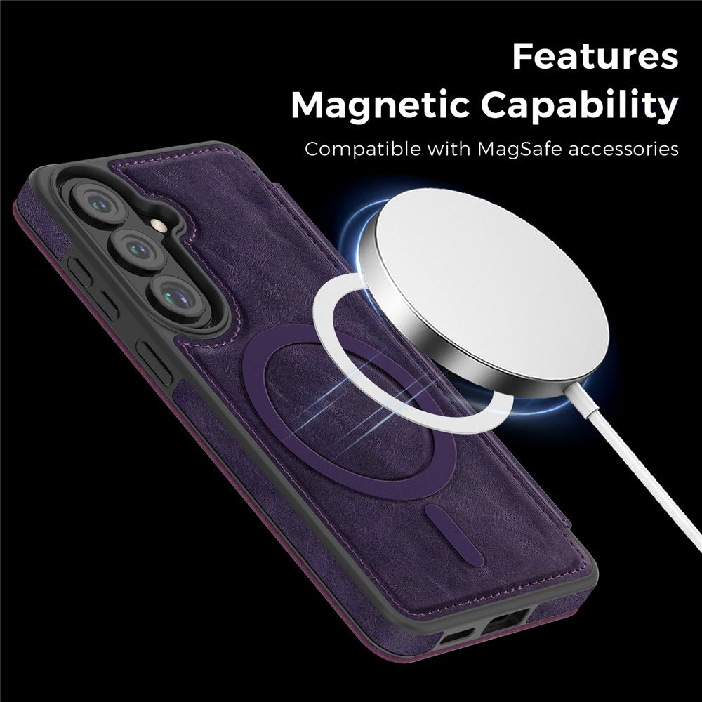 Magnetiskt skal för Samsung Galaxy S26, RFID-blockerande korthållare, läderfodral