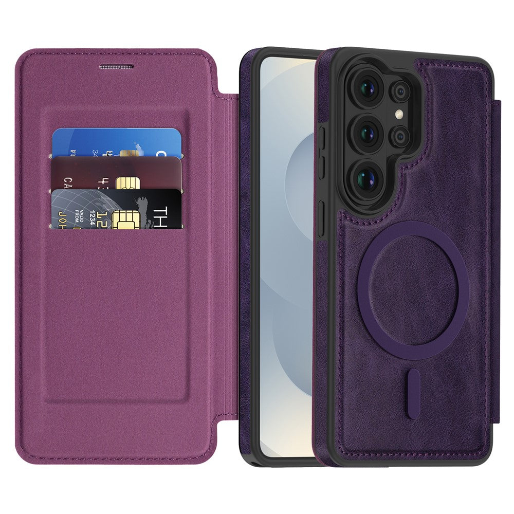 Samsung Galaxy S26 Ultra Magnetiskt Skal RFID-blockerande Korthållare Lädermobilskal