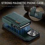FIERRE SHANN FS031 för iPhone 13 Pro Max Magnetiskt Skal med Avtagbar Korthållare RFID-blockerande TPU + PU-läder Mobilskal