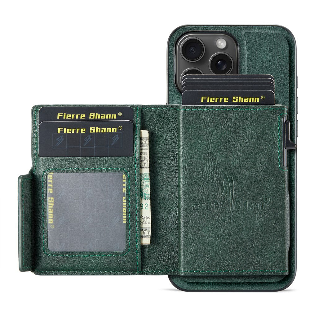 FIERRE SHANN FS031 för iPhone 13 Pro Max Magnetiskt Skal med Avtagbar Korthållare RFID-blockerande TPU + PU-läder Mobilskal
