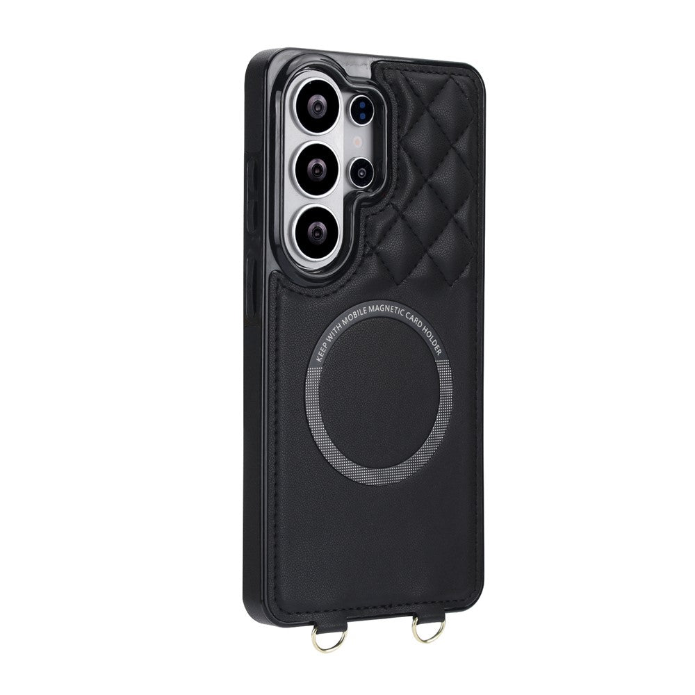 Samsung Galaxy S26 Ultra Magnetiskt Skal Avtagbart Vadderat Blixtlås Korthållare PU Läder mobil Baksida med Axelrem