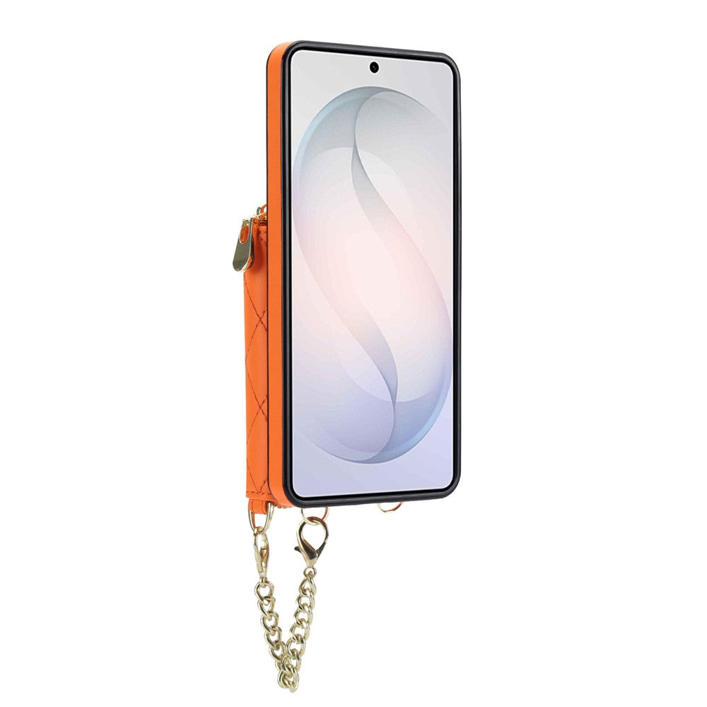 Samsung Galaxy S25+ magnetisk cover med aftagelig polstret kortholder med lynlås, PU-læder-mobilcover med skulderrem
