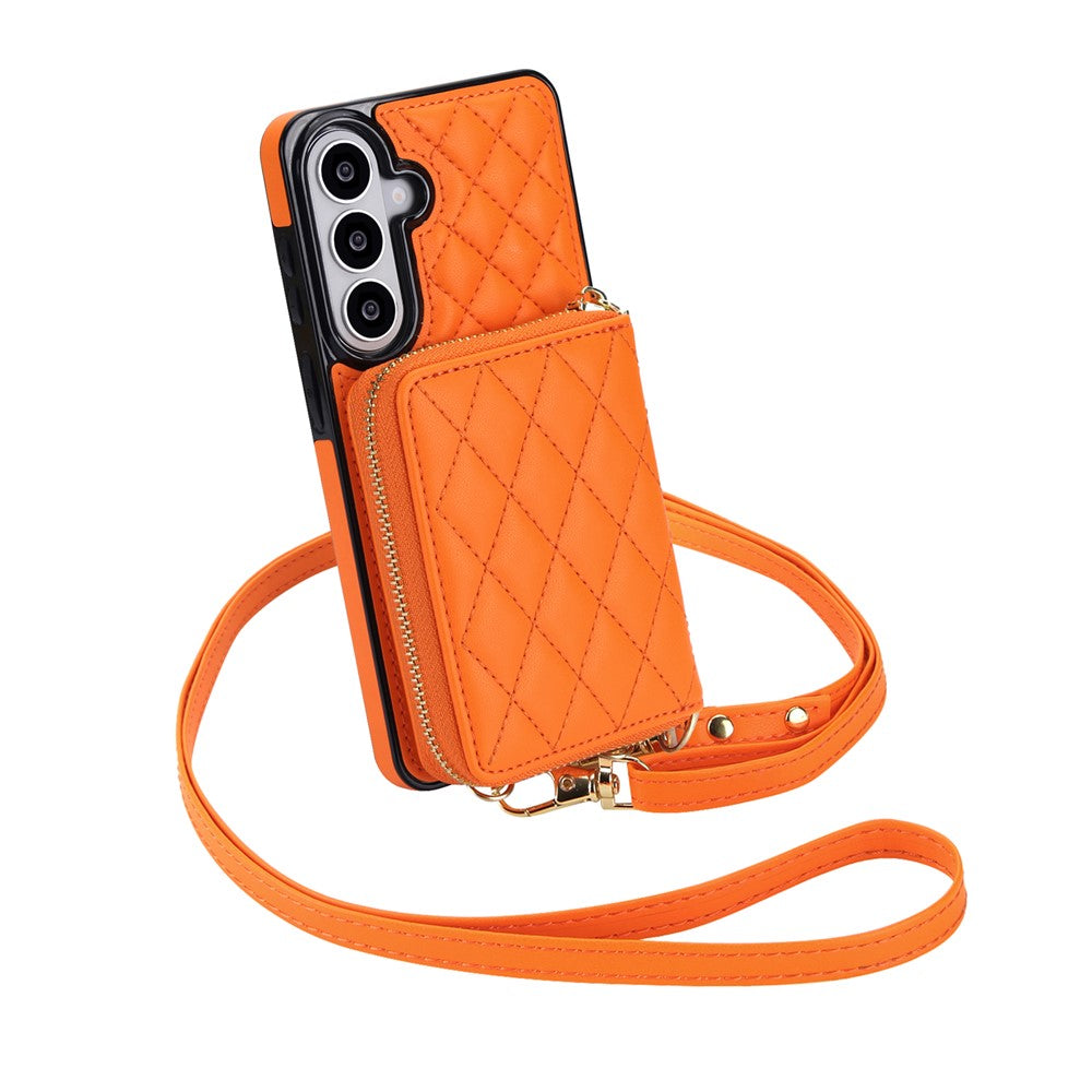 Samsung Galaxy S25+ magnetisk cover med aftagelig polstret kortholder med lynlås, PU-læder-mobilcover med skulderrem
