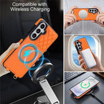 Samsung Galaxy S25+ magnetisk cover med aftagelig polstret kortholder med lynlås, PU-læder-mobilcover med skulderrem