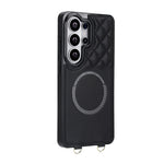 Samsung Galaxy S25 Ultra Magnetiskt Skal Avtagbart Vadderat Blixtlås Korthållare PU Läder mobil Baksida med Axelrem