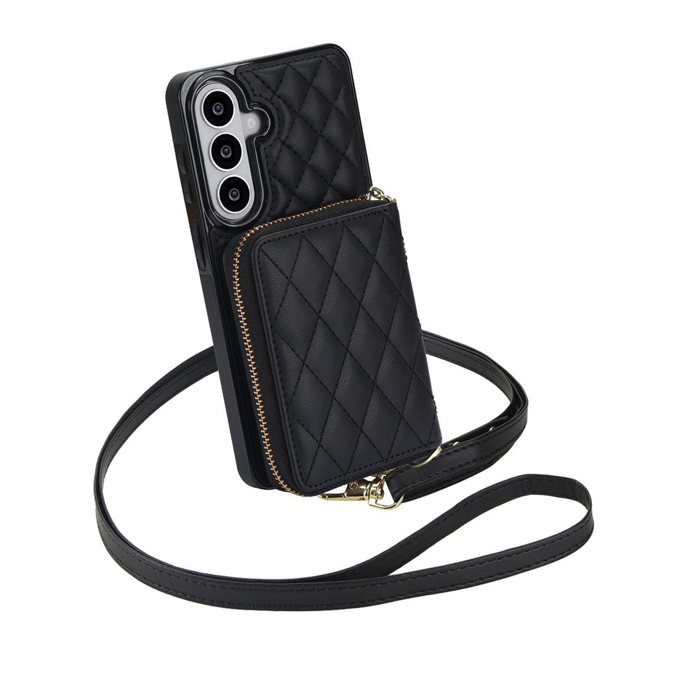 Samsung Galaxy A36 5G Magnetiskt Skal Avtagbart Vadderat Blixtlås Korthållare PU-läder mobil Baksida med Axelrem