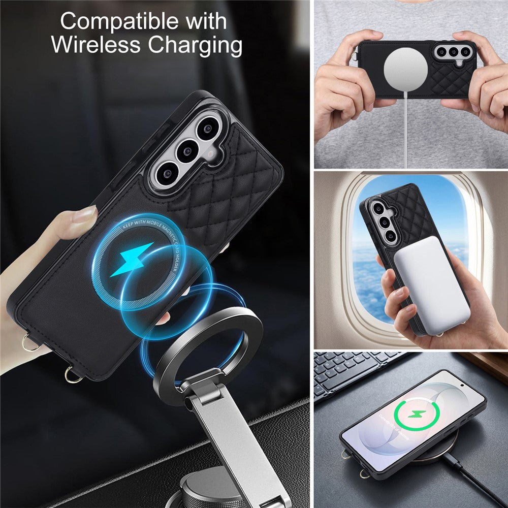 Samsung Galaxy A36 5G Magnetiskt Skal Avtagbart Vadderat Blixtlås Korthållare PU-läder mobil Baksida med Axelrem