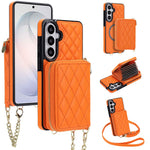 For Samsung Galaxy S25 FE Magnetic Case Detachable Quilted Zipper Card Holder PU Leather Phone Back Cover with Crossbody Strap