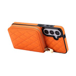 For Samsung Galaxy S25 FE Magnetic Case Detachable Quilted Zipper Card Holder PU Leather Phone Back Cover with Crossbody Strap