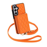 For Samsung Galaxy S25 FE Magnetic Case Detachable Quilted Zipper Card Holder PU Leather Phone Back Cover with Crossbody Strap