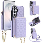 For Samsung Galaxy S25 FE Magnetic Case Detachable Quilted Zipper Card Holder PU Leather Phone Back Cover with Crossbody Strap