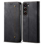 Fallsäkert PU-läderfodral för Samsung Galaxy S23 Jeanstygtextur Skyddande Flip-fodral med stativ