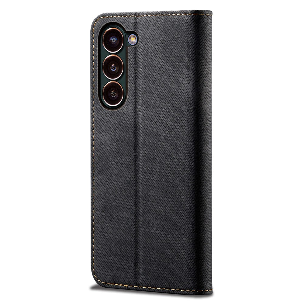 Fallsäkert PU-läderfodral för Samsung Galaxy S23 Jeanstygtextur Skyddande Flip-fodral med stativ