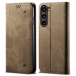 Fallsäkert PU-läderfodral för Samsung Galaxy S23 Jeanstygtextur Skyddande Flip-fodral med stativ