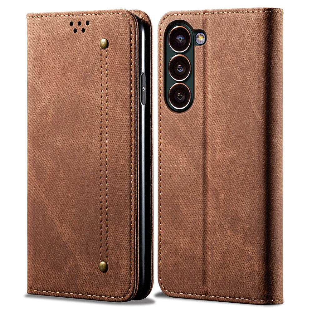 Fallsäkert PU-läderfodral för Samsung Galaxy S23 Jeanstygtextur Skyddande Flip-fodral med stativ