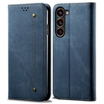 Fallsäkert PU-läderfodral för Samsung Galaxy S23 Jeanstygtextur Skyddande Flip-fodral med stativ