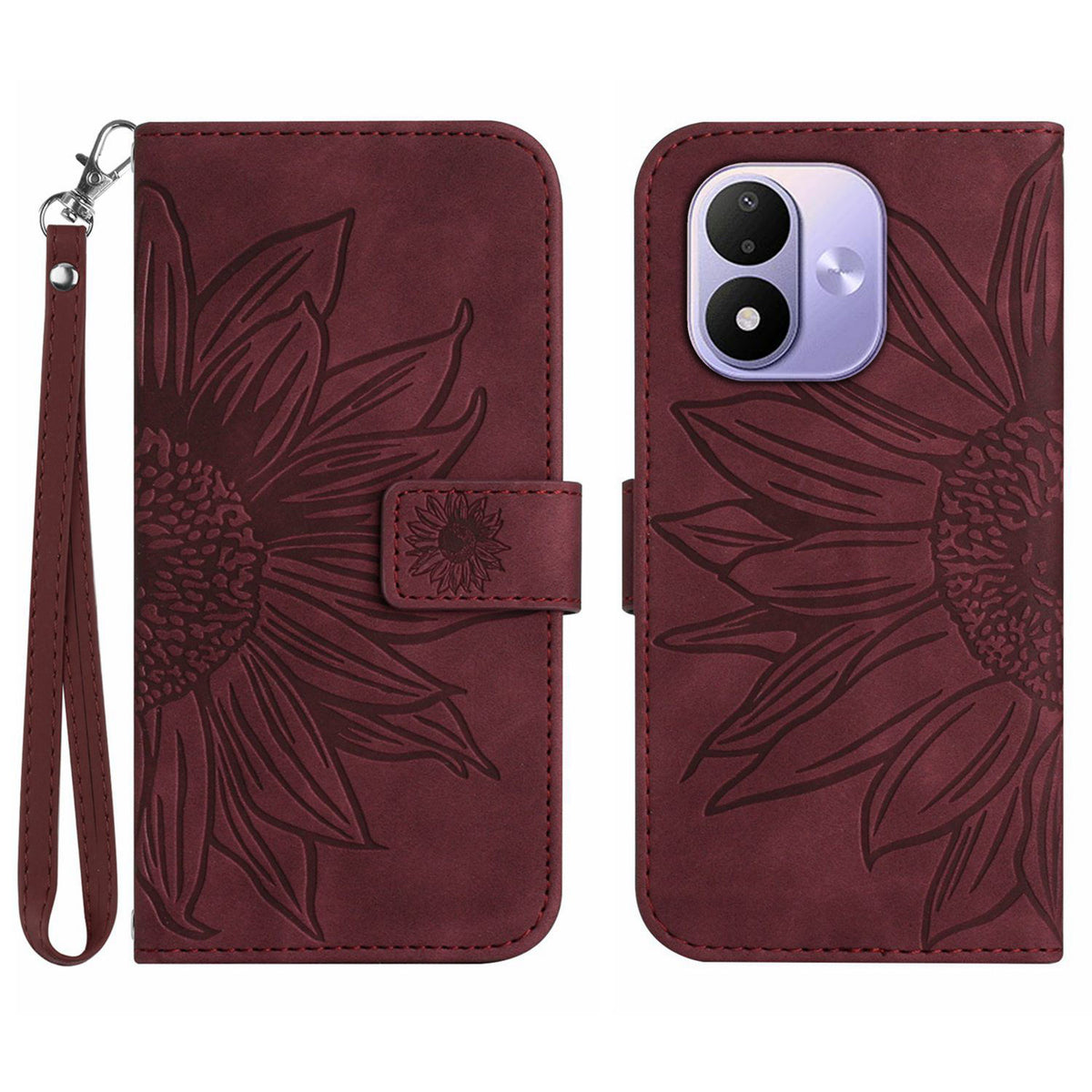 For Xiaomi Redmi Note 17 5G (Global) / Xiaomi Redmi Note 17 (India/China) 5G / Xiaomi Redmi Note 17 4G (Global) Case Sunflower Imprint Leather Wallet Phone Cover with Wrist Strap