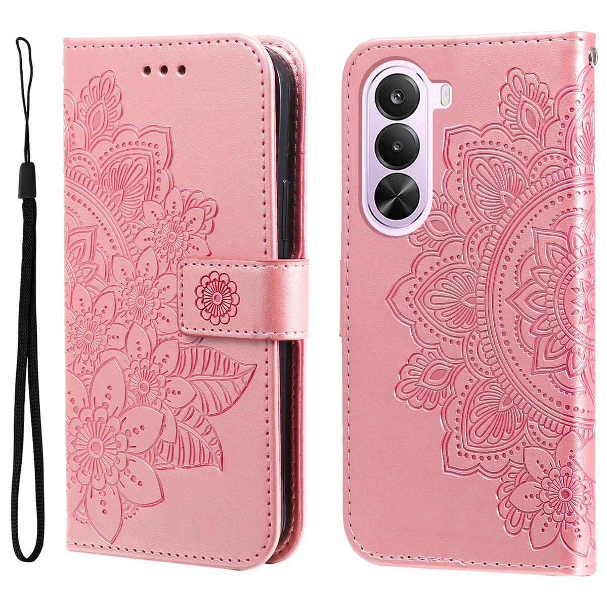 OnePlus Nord CE6 Lite 5G / Realme P4x 5G-mobilcover med blomstermønster i PU-læder, pung og stativ