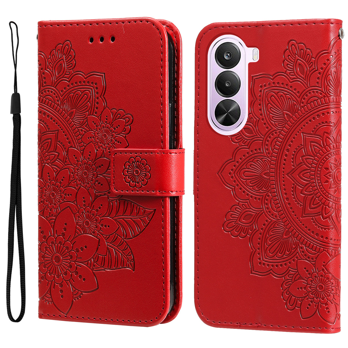 OnePlus Nord CE6 Lite 5G / Realme P4x 5G-mobilcover med blomstermønster i PU-læder, pung og stativ