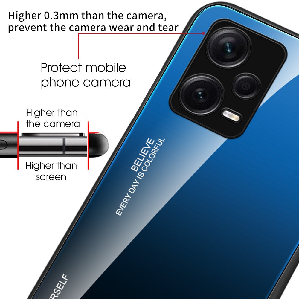 For Xiaomi Redmi Note 12 Pro+ 5G Gradient Color Tempered Glass Hard PC Soft TPU Case Shockproof Cell Phone Cover