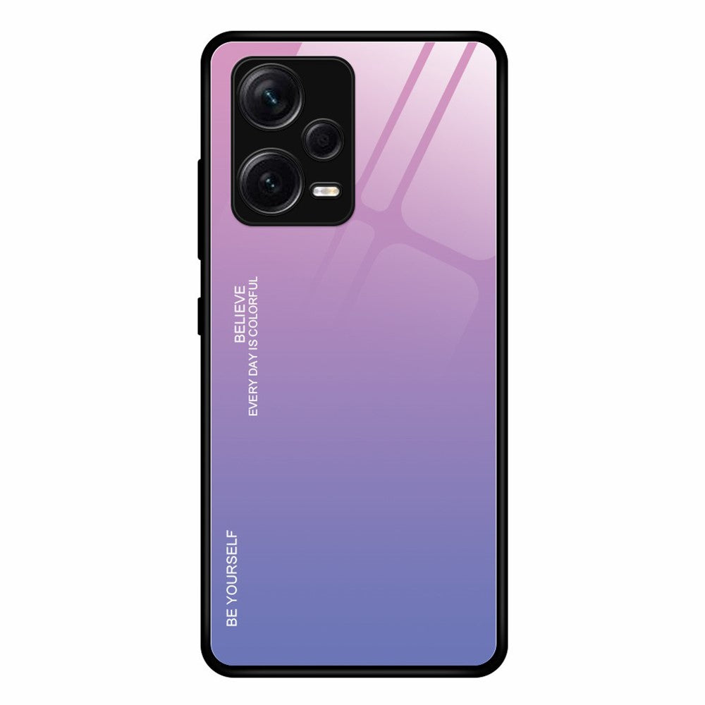 For Xiaomi Redmi Note 12 Pro+ 5G Gradient Color Tempered Glass Hard PC Soft TPU Case Shockproof Cell Phone Cover