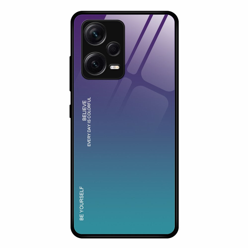 For Xiaomi Redmi Note 12 Pro+ 5G Gradient Color Tempered Glass Hard PC Soft TPU Case Shockproof Cell Phone Cover