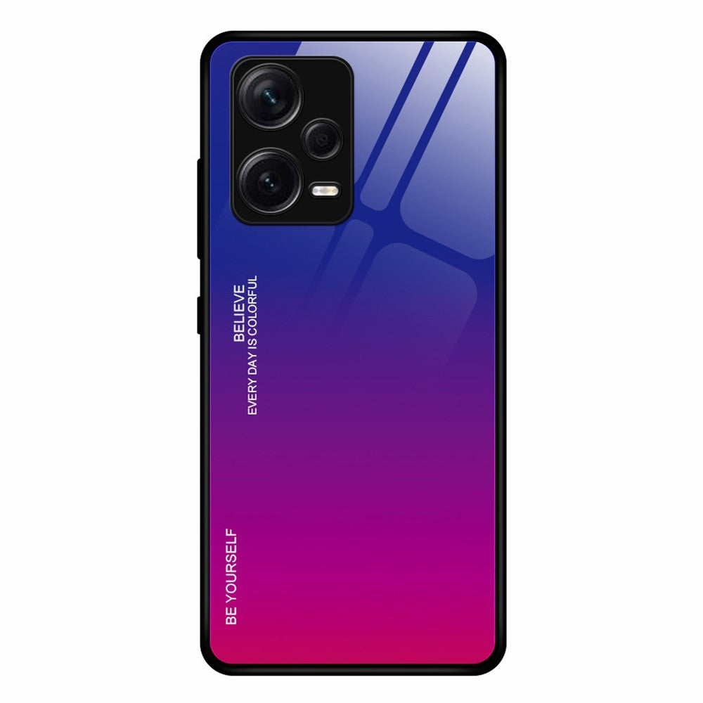 For Xiaomi Redmi Note 12 Pro+ 5G Gradient Color Tempered Glass Hard PC Soft TPU Case Shockproof Cell Phone Cover