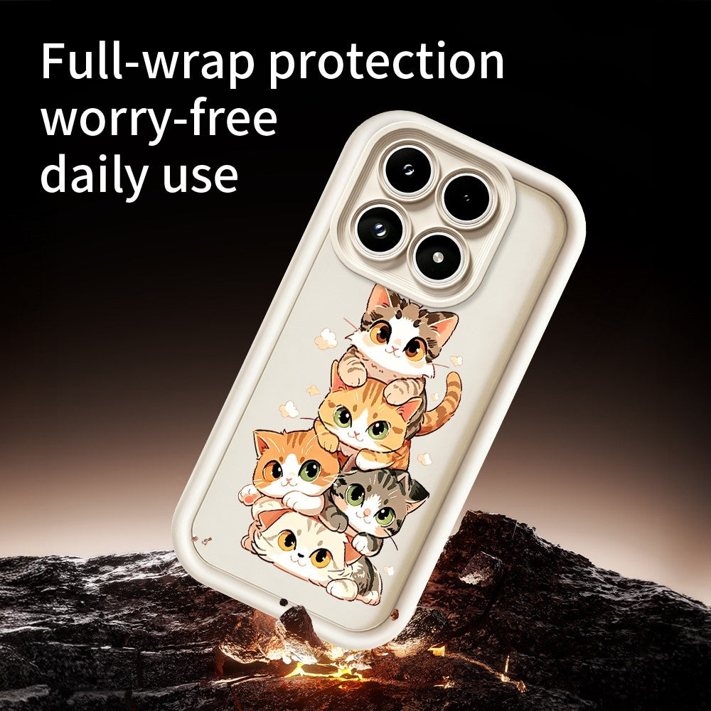 For Xiaomi 17 TPU Case Cat Stack Design Pattern Rubberized Anti-Slip Phone Back Cover