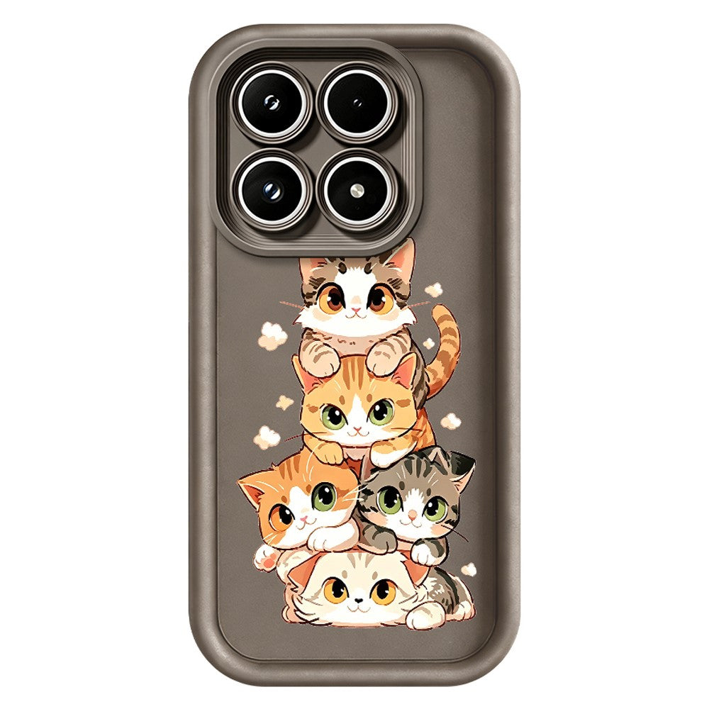 For Xiaomi 17 TPU Case Cat Stack Design Pattern Rubberized Anti-Slip Phone Back Cover