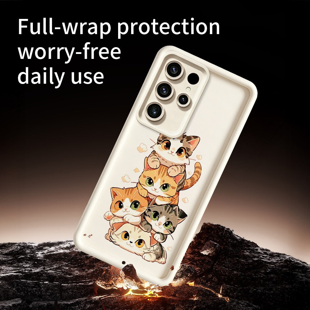 Samsung Galaxy S26 Ultra TPU-skal med kattmotiv, gummierat, halkfritt bakstycke