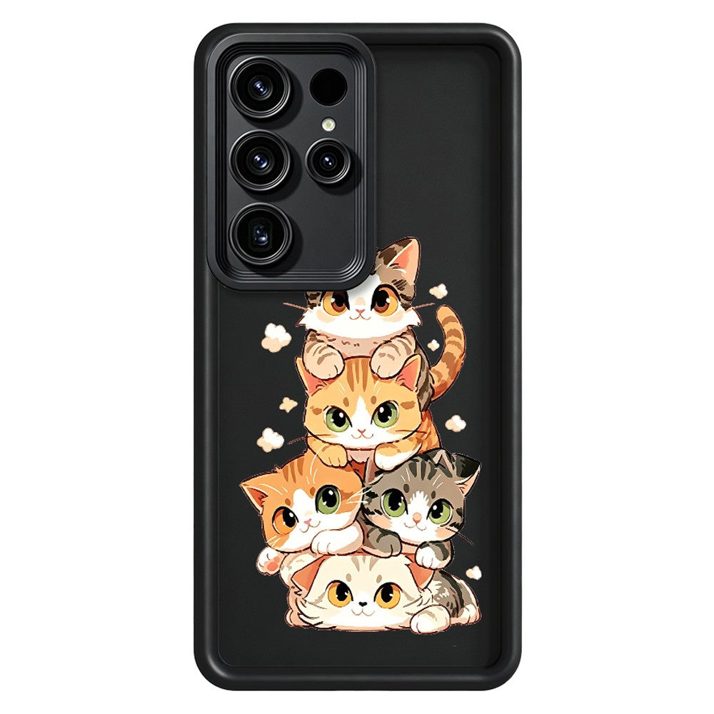 For Samsung Galaxy S26 Ultra TPU Case Cat Stack Design Pattern Rubberized Anti-Slip Phone Back Cover