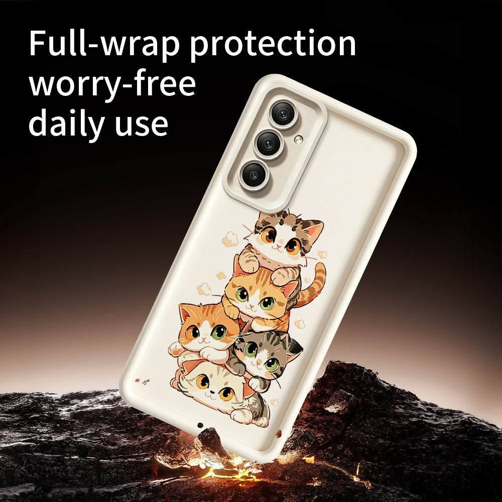 Samsung Galaxy A57 5G TPU-skal med kattmotiv, gummierat, halkfritt bakstycke