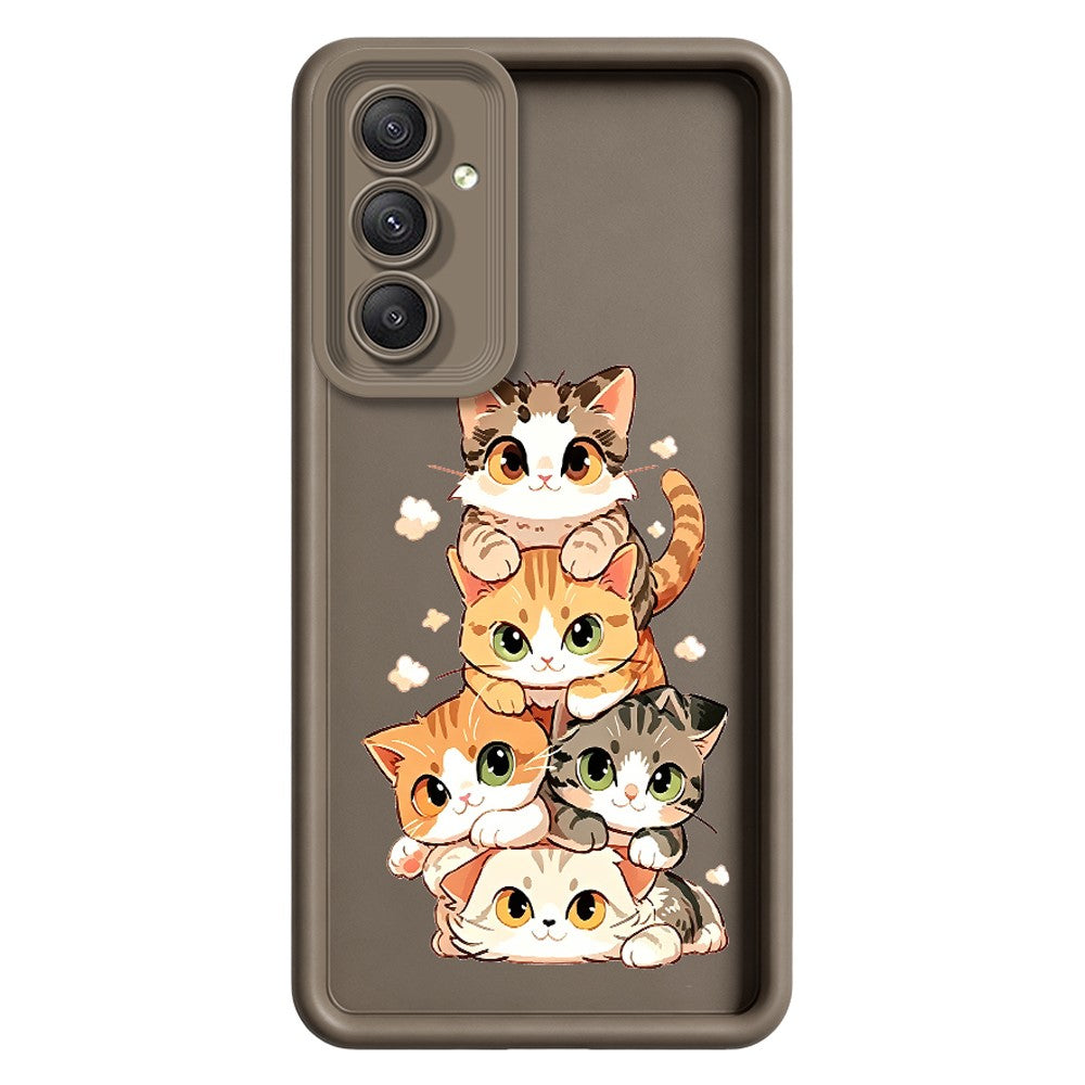 Samsung Galaxy A57 5G TPU-skal med kattmotiv, gummierat, halkfritt bakstycke