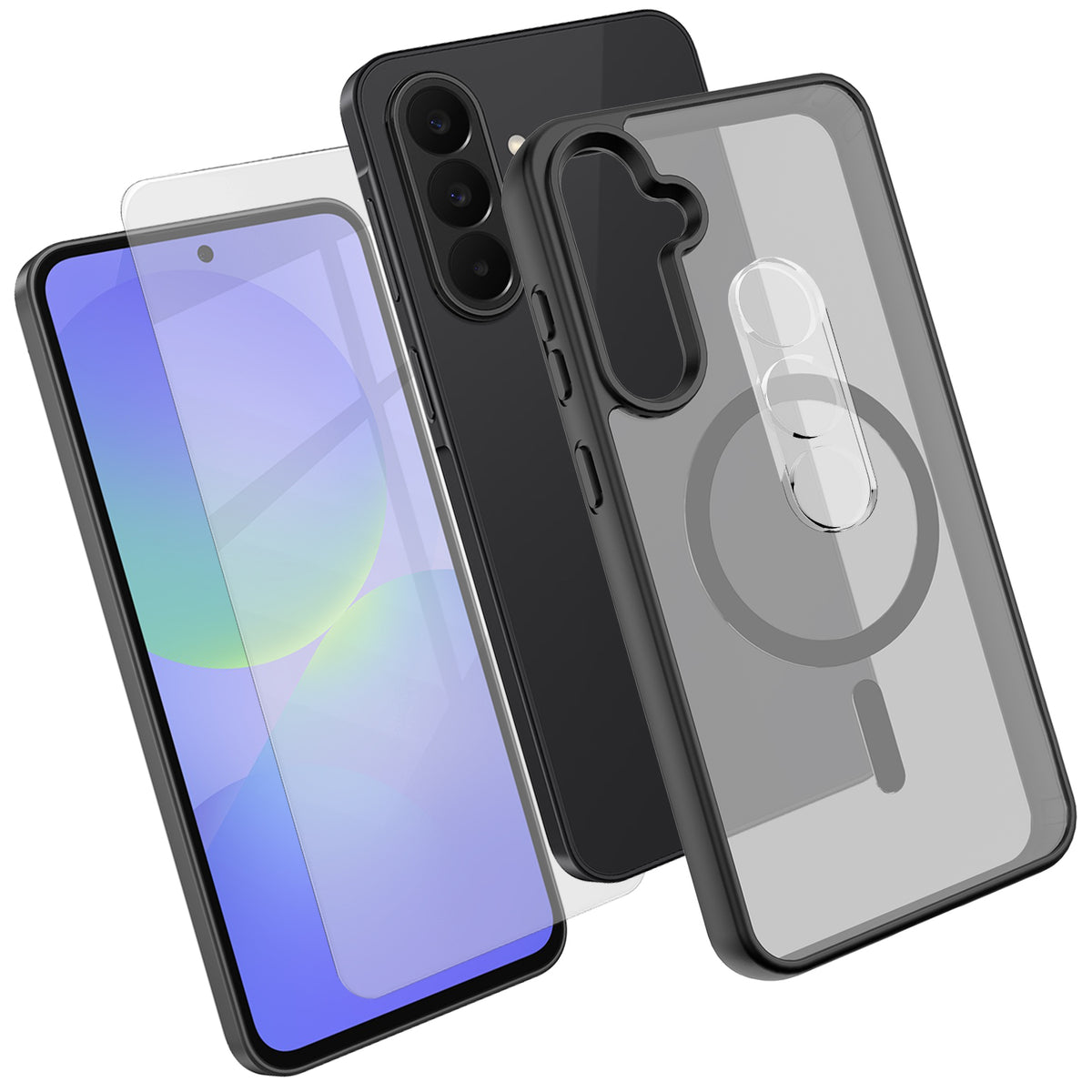 Samsung Galaxy A36 5G Magnetiskt Skal TPU + PC mobilskal med Skärmskydd i Högt Aluminium-Silikon Glas + PC Kameralinsskydd