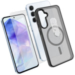 Samsung Galaxy A55 5G Magnetiskt Skal TPU + PC mobilskal med Skärmskydd i Högt Aluminium-Silikon Glas + PC Kameralinsskydd