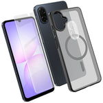 Magnetisk cover til Samsung Galaxy A07 5G / Galaxy A07 4G / A07s 4G, TPU + PC-mobilcover med skærmbeskyttelse i aluminium-siliciumglas af høj kvalitet + PC-kameralinsebeskyttelse